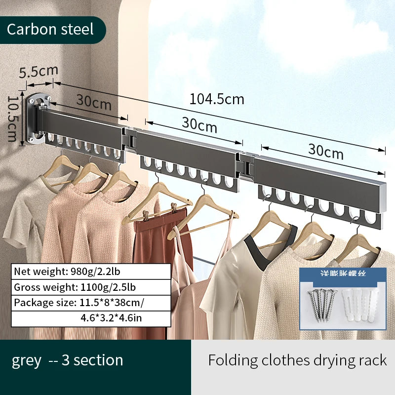 Laundry Retractable Drying Rack Folding Wall Mounted Clothes Hanger Rack