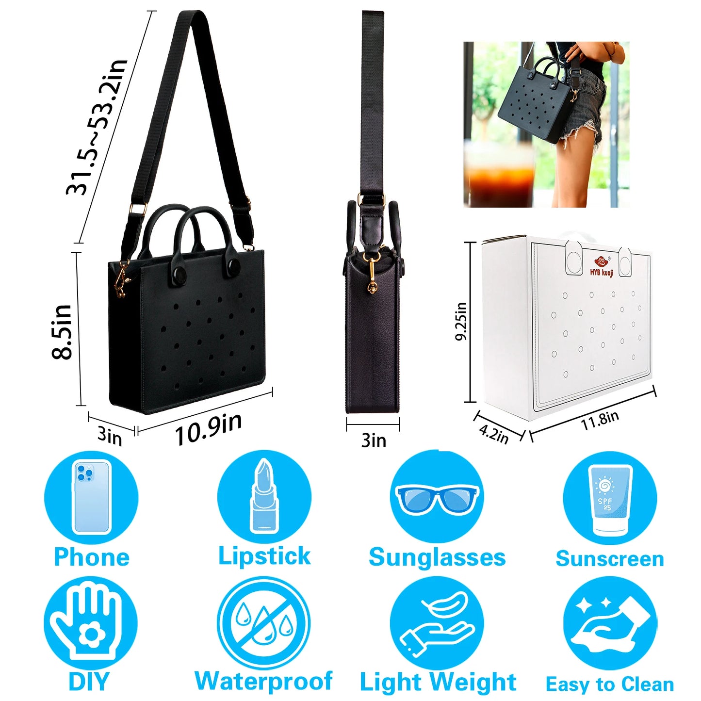 Fashion EVA Tote Bag for Women with Adjustable Strap Waterproof Laptop Handbag for Travel or School Clog Charm Handbag USA Stock