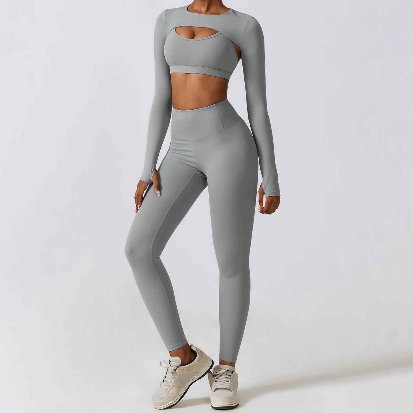 Conjunto de 3 Peças Fitness Feminino – Top Curto
