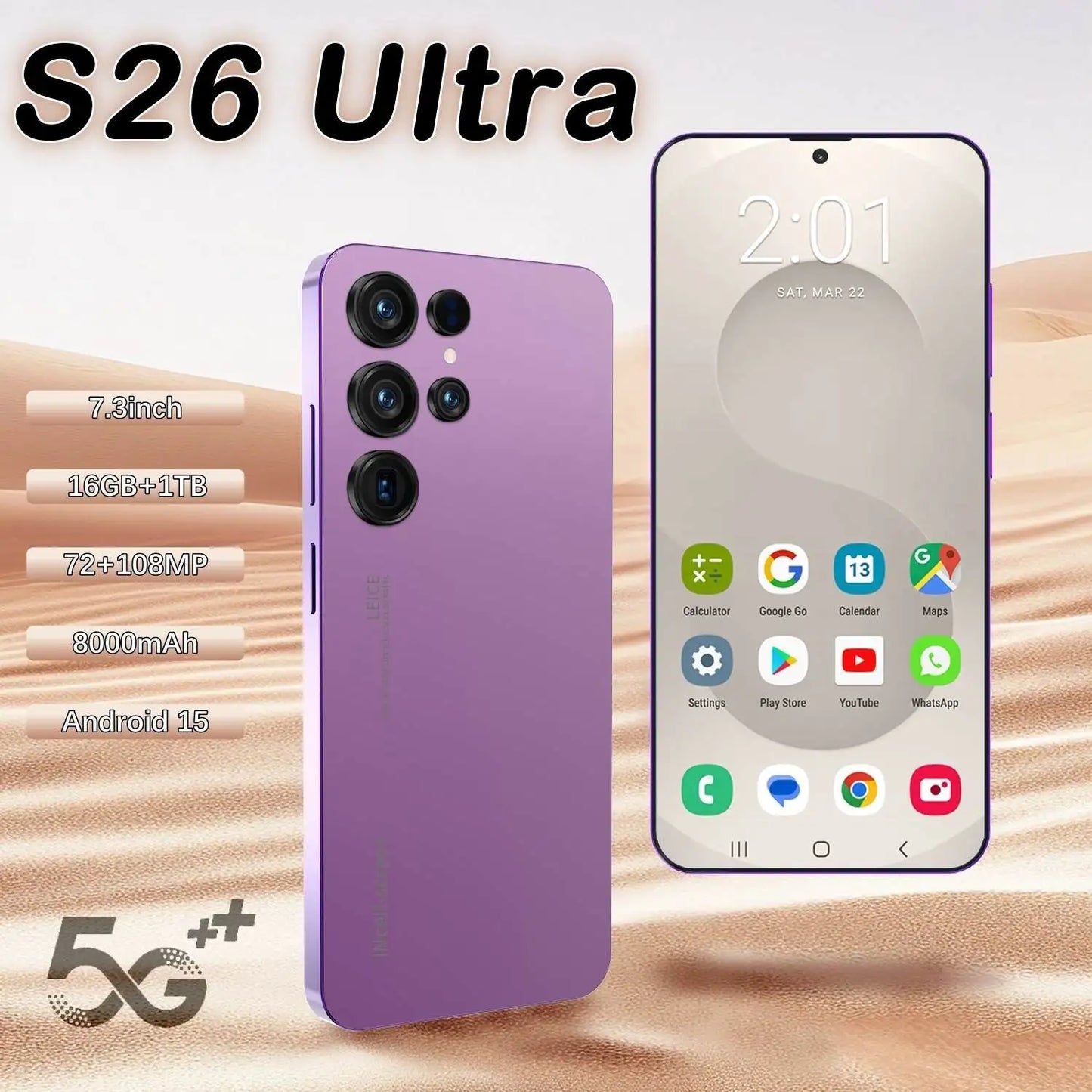 Original Unlocked S26 Ultra Smartphone 7.3 Inch Full HD Screen 16GB+1TB Memory Android 15 108MP Rear Camera Face ID LTE CDMA