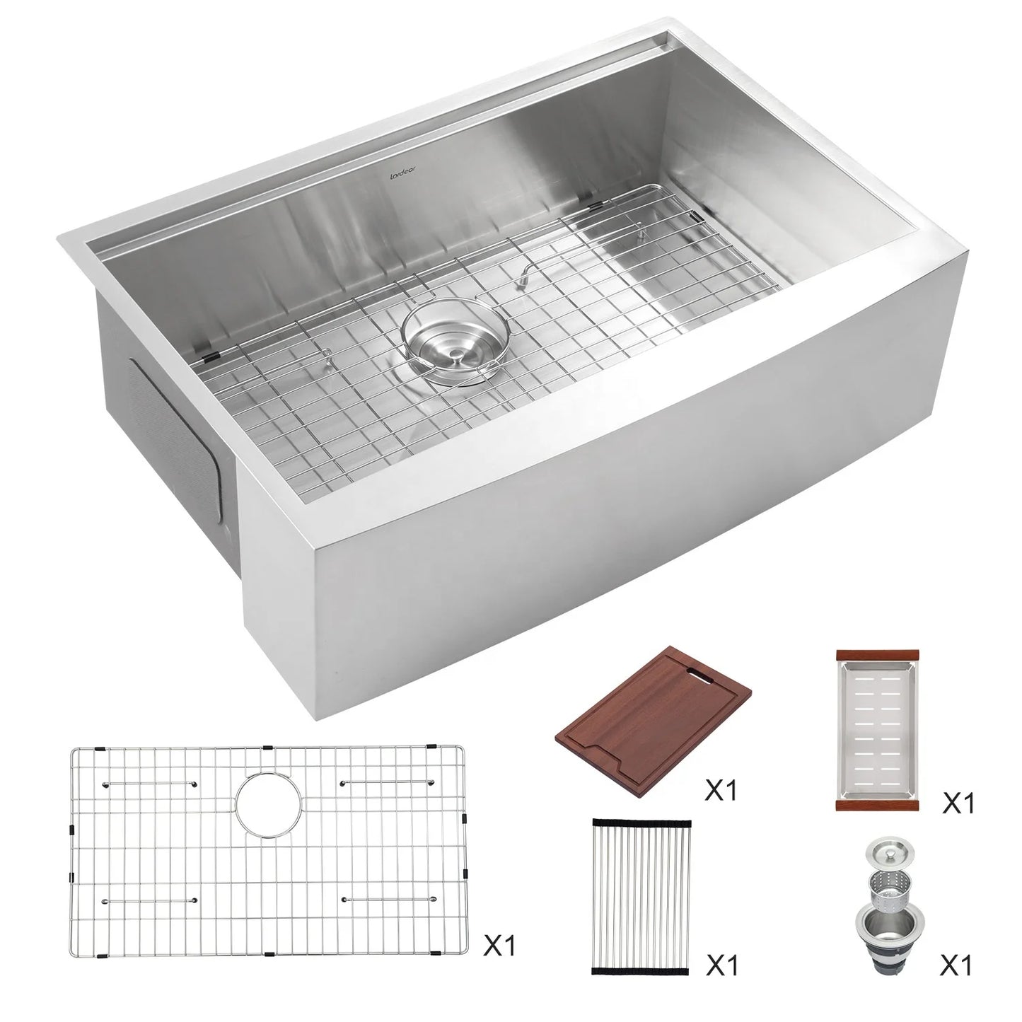 16 Gauge 33-Inch  Brushed Stainless Steel Apron-Front Farmhouse Kitchen Sink with Workstation for Kitchens