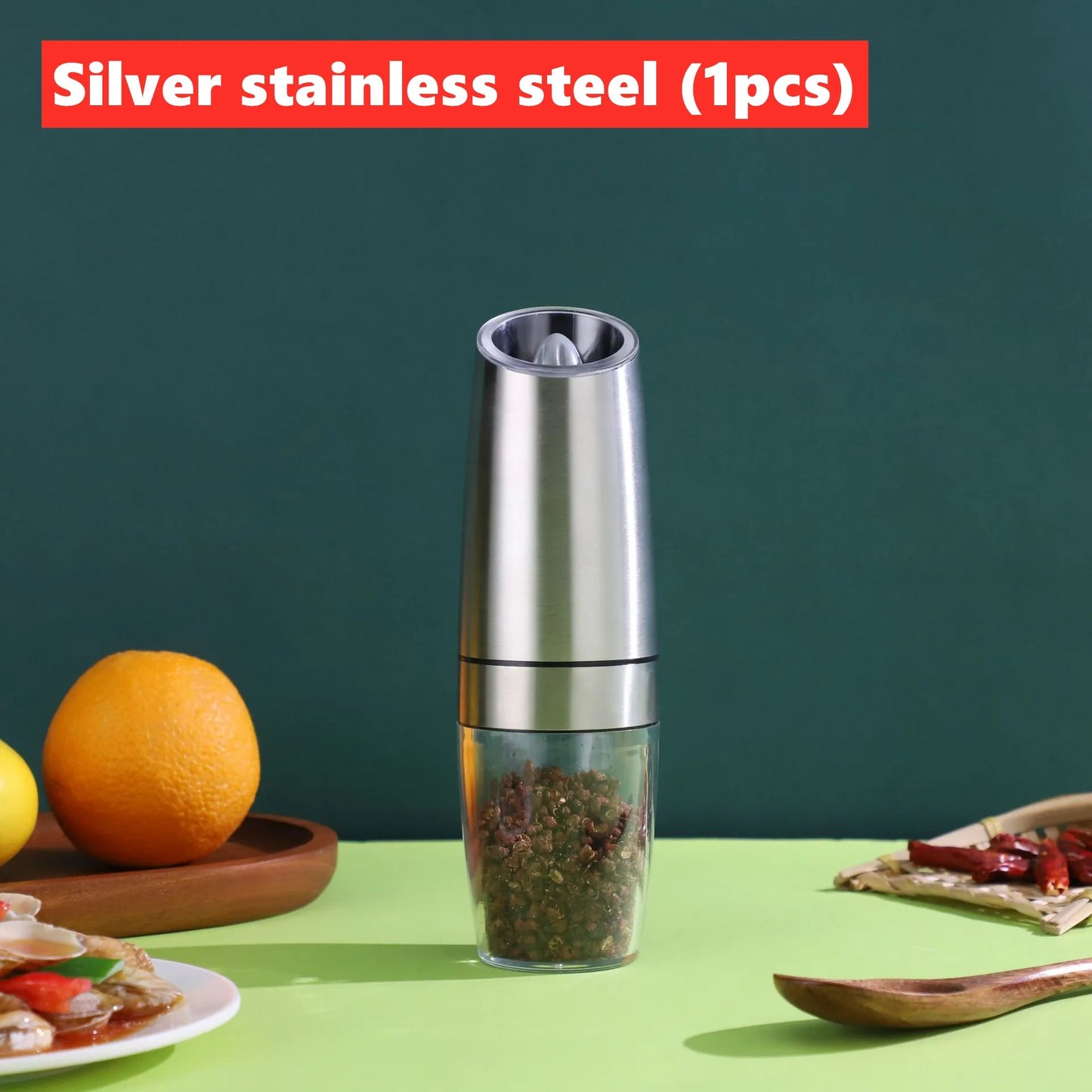 Electric Gravity Salt and Pepper Grinder Set Spice Jar Rechargeable Black Pepper Mill Grinder with Blue Light and Stand