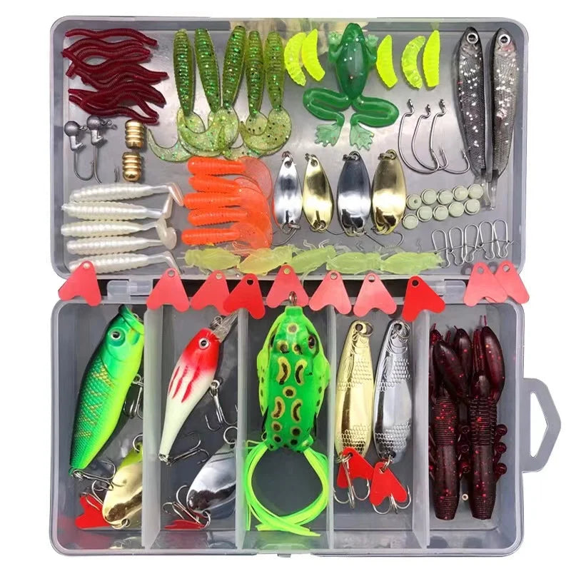 ToMyo Hotsale 75Pcs/94Pcs/109Pcs  Fishing Tackle Gear  Crankbait Minnow Popper Vib Hard and Soft Fishing Lure Set Bait Kit