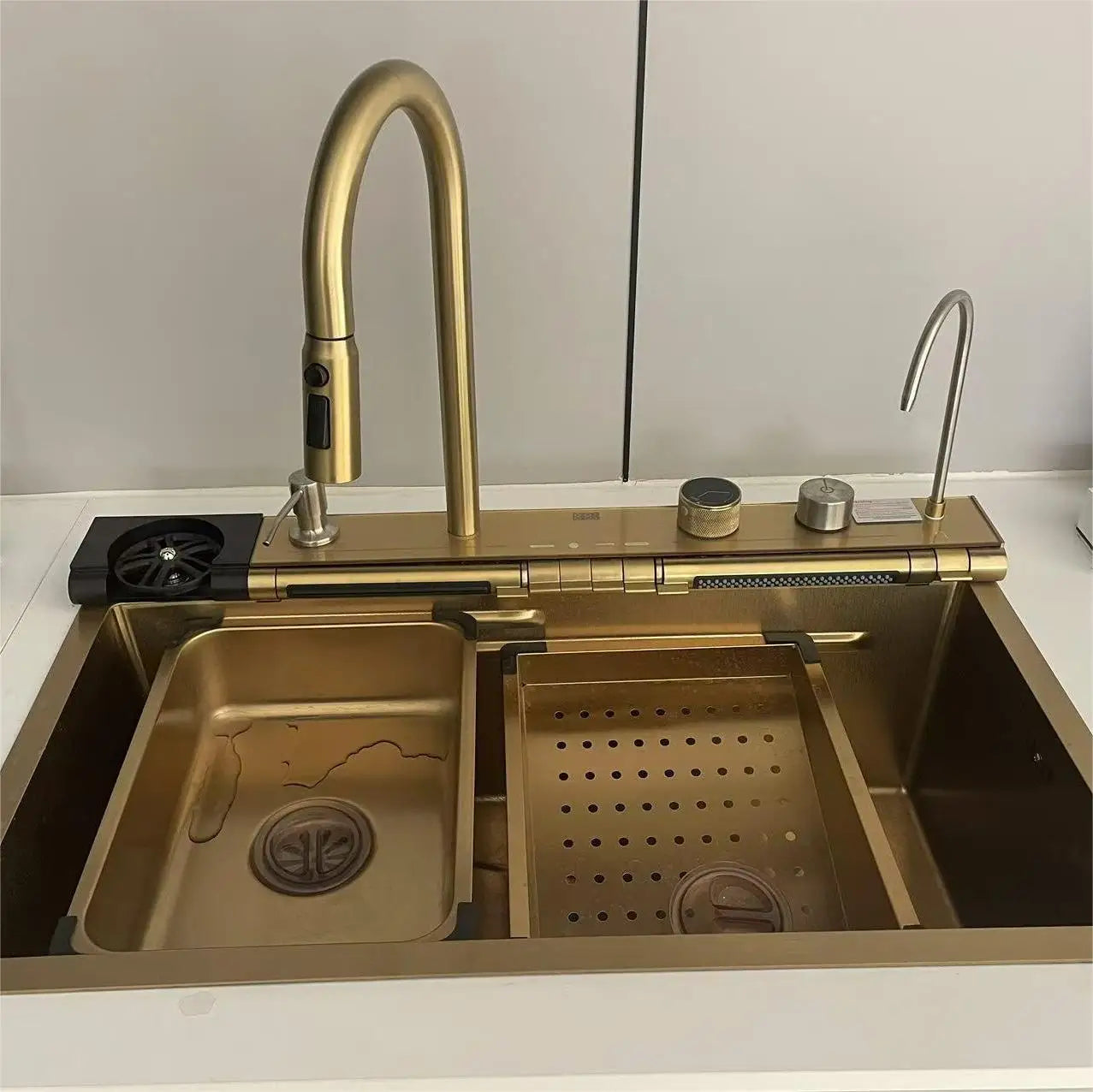 JLink Customized Brushed Gold 1000X500MM Large Modern Single Bowl Kitchen Multifunctional Faucet Stainless Steel Left Sink