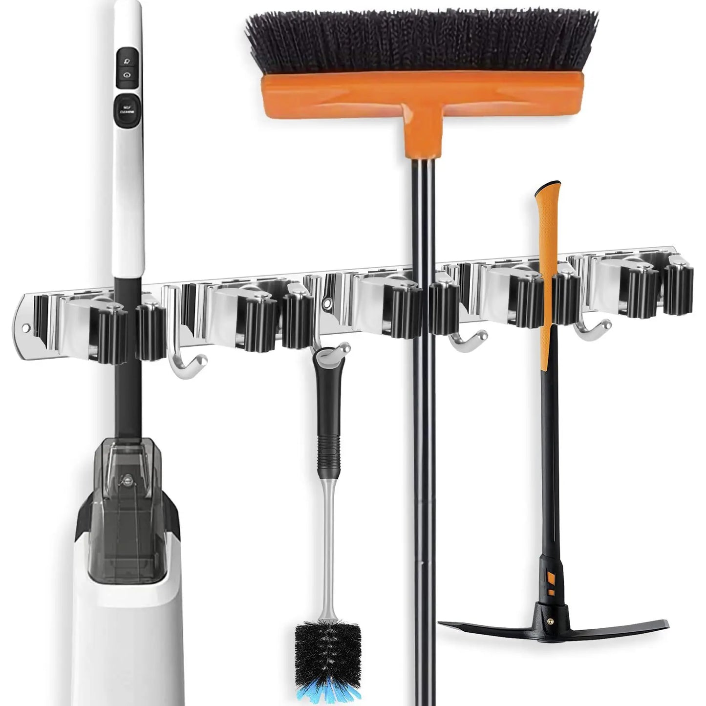 Hot Sale Stainless Steel Self Adhesive Wall Mounted Mop and Broom Holder Clip Brush Rack Cleaning Tools