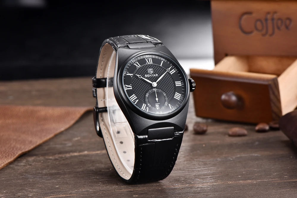 BENYAR Men's Watches Retro Dial Quartz Watch For Men Luxury 40MM Military Leather Original Watches Waterproof Clock Reloj Hombre