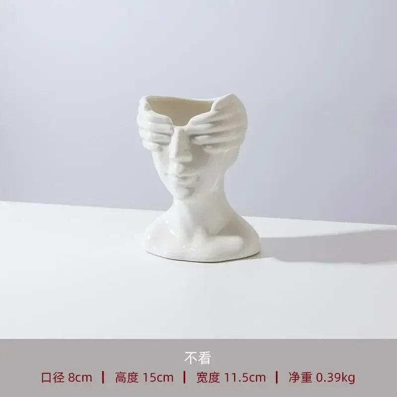 Ceramic Human Face Flower Vases Home Decor Creatrive Art Sculpture Human Head Abstract Plant Flower Pot Living Room Decors