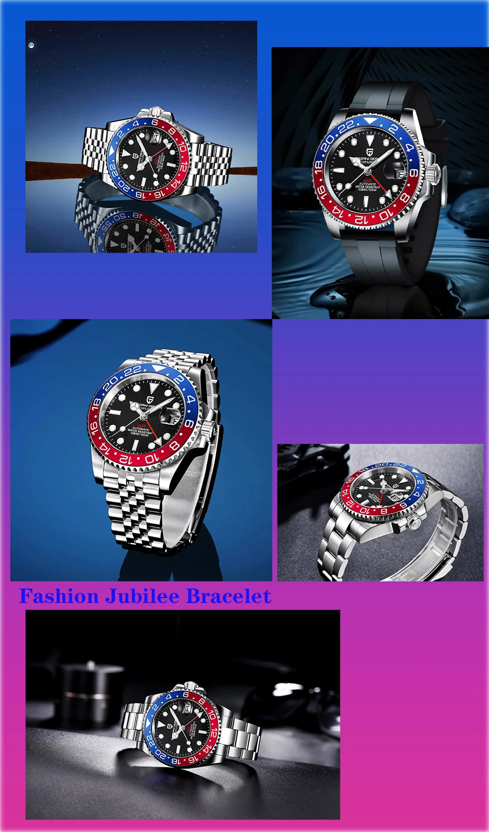 PAGANI DESIGN New GMT Men's Watch Luxury Sapphire Automatic Mechanical Watch 40MM Stainless Steel 100M Waterproof Watch