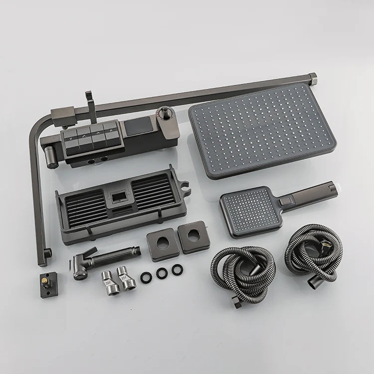 Grey Thermostatic Piano Digital Bathroom Shower Set 12 Inch Rain Shower Head Hot Cold Digital Bathroom Shower Set Accessories