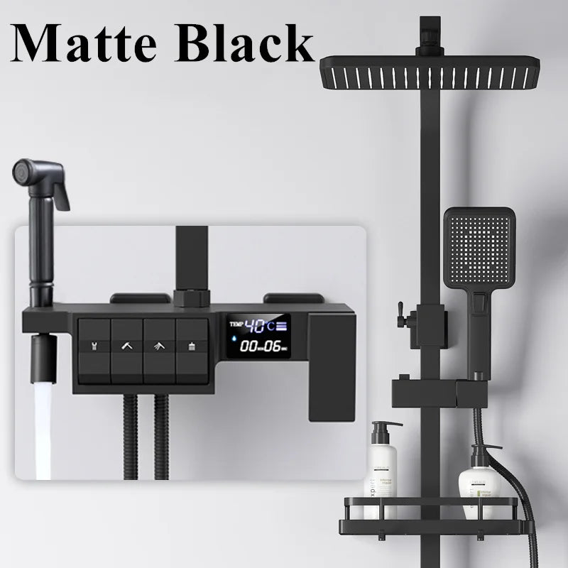 Grey Thermostatic Piano Digital Bathroom Shower Set 12 Inch Rain Shower Head Hot Cold Digital Bathroom Shower Set Accessories