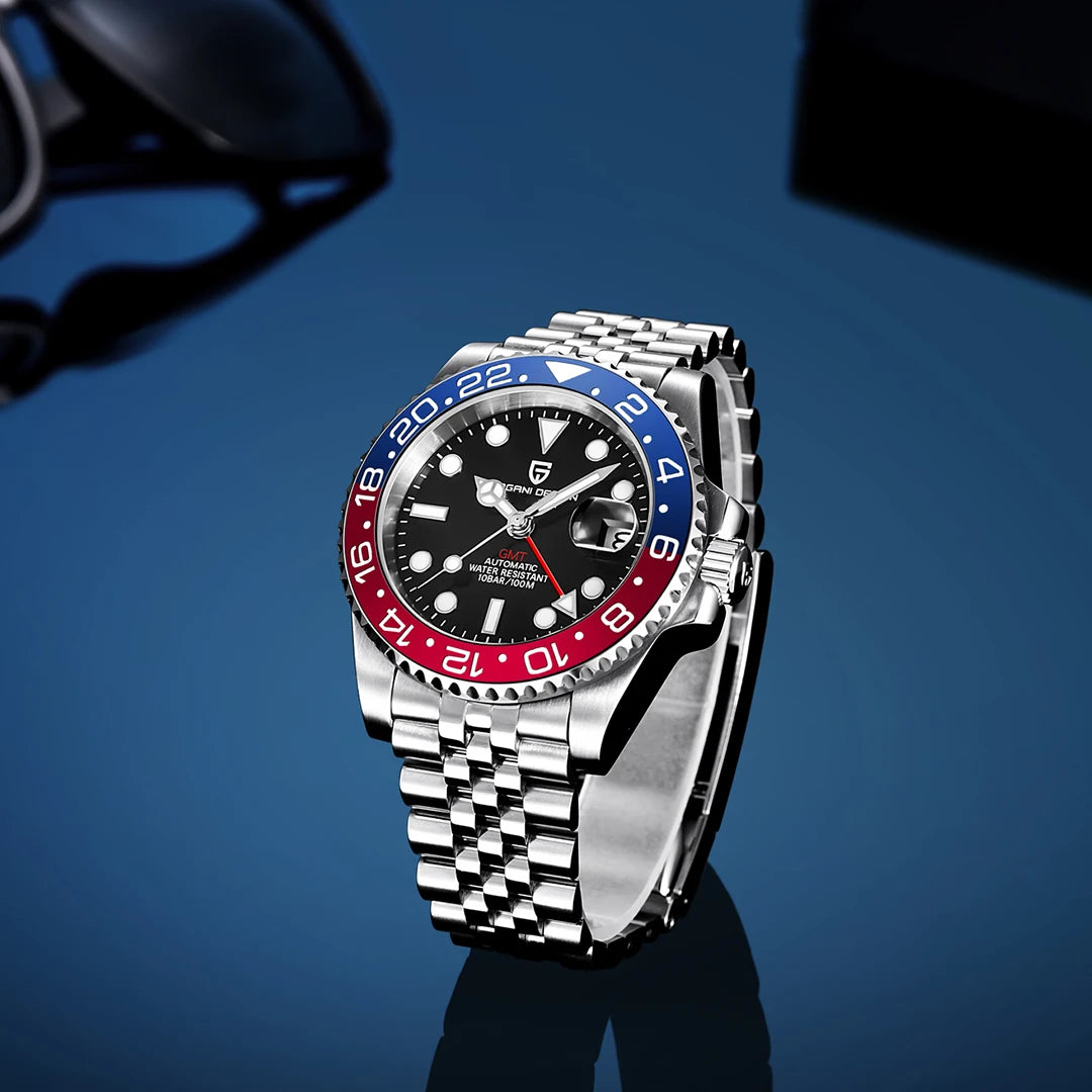 PAGANI DESIGN New GMT Men's Watch Luxury Sapphire Automatic Mechanical Watch 40MM Stainless Steel 100M Waterproof Watch