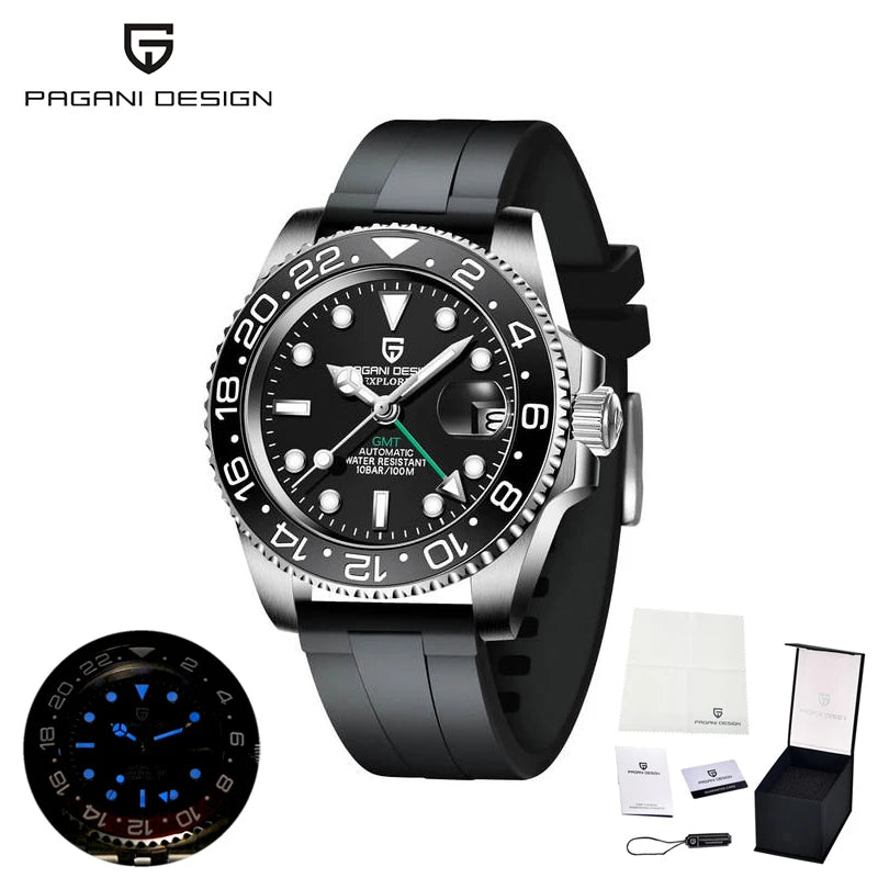 PAGANI DESIGN New Fashion Luxury Watch Mechanical Automatic Watch Sports Waterproof Rubber Rotating Frame Luminous Watch for Man