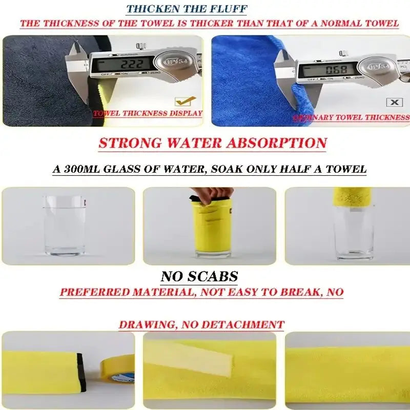 Super Microfiber Car Cleaning Towel Reusable Detail Cloth for Glass Fast-Absorbing Lint-Free Household Vehicle Care Fabrics Cars