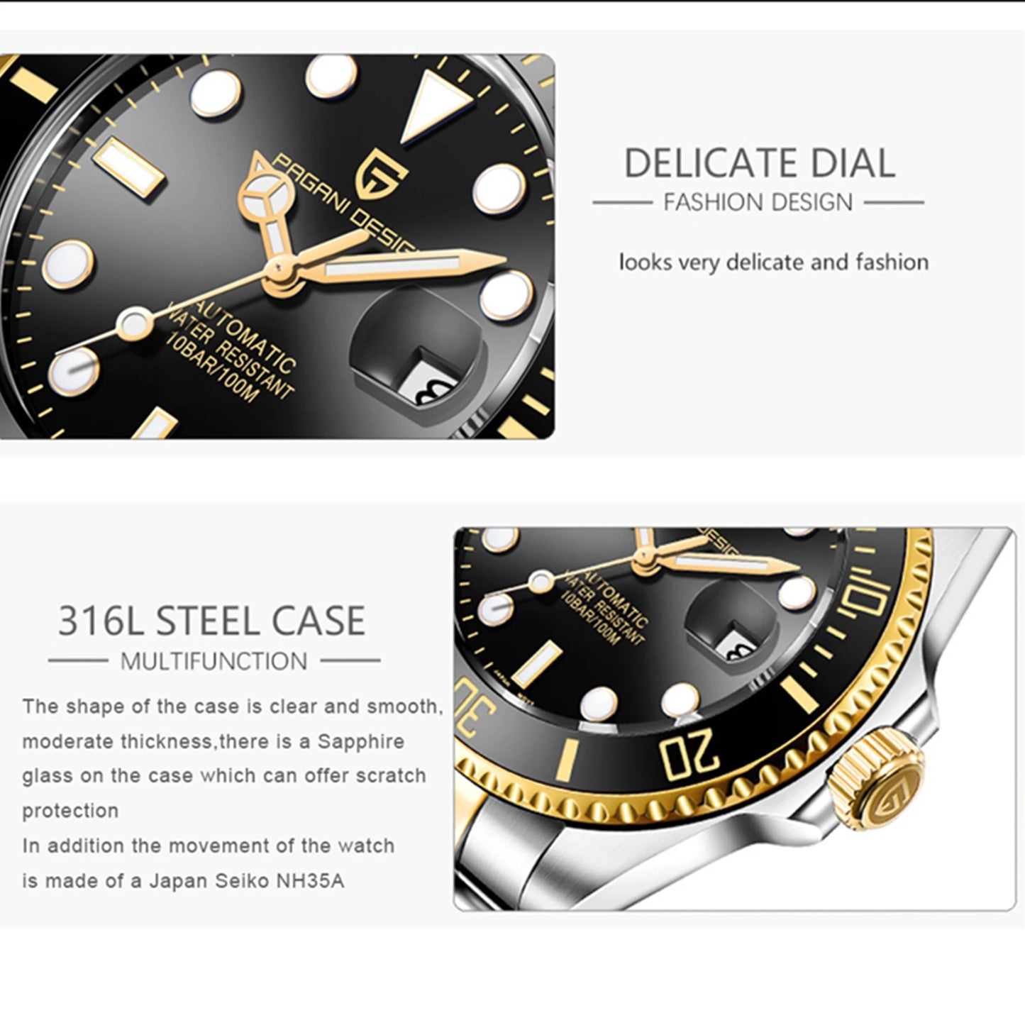 Pagani Design Mechanical Watch PD-1639 Japanese Movement Sapphire Glass Diver Style Elegant Timepiece for Men Automatic watches