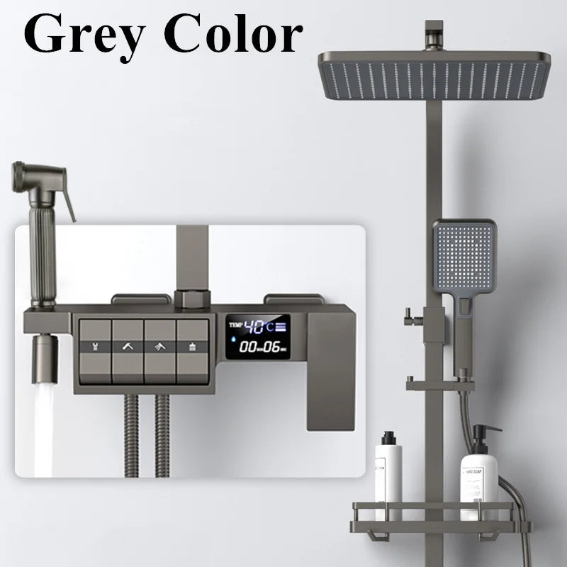 Grey Thermostatic Piano Digital Bathroom Shower Set 12 Inch Rain Shower Head Hot Cold Digital Bathroom Shower Set Accessories
