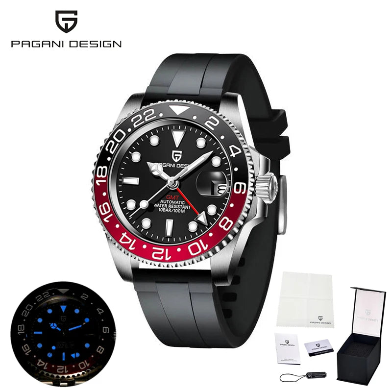 PAGANI DESIGN New Fashion Luxury Watch Mechanical Automatic Watch Sports Waterproof Rubber Rotating Frame Luminous Watch for Man