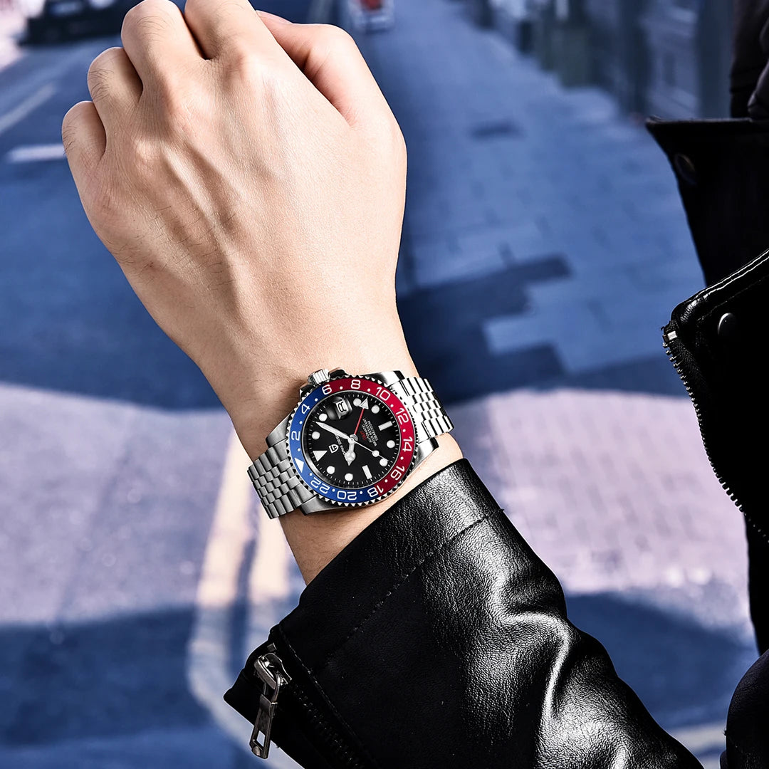 PAGANI DESIGN New GMT Men's Watch Luxury Sapphire Automatic Mechanical Watch 40MM Stainless Steel 100M Waterproof Watch