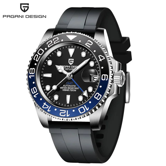 PAGANI DESIGN New GMT Men's Watch Luxury Sapphire Automatic Mechanical Watch 40MM Stainless Steel 100M Waterproof Watch