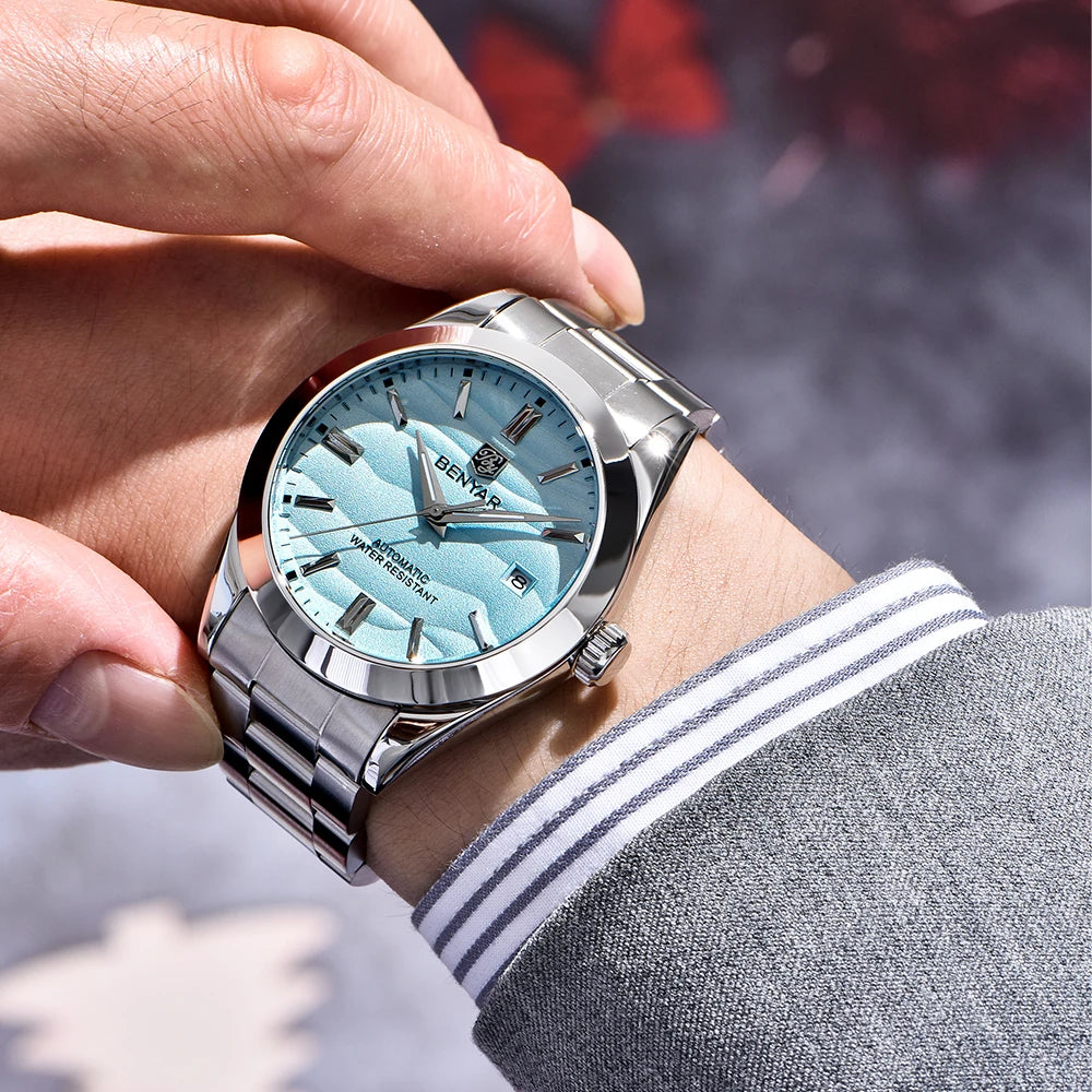 BENYAR 2024 New 40MM Desert Texture Luxury Men's Night Light Stainless Steel Men's Automatic Mechanical Watches BY-5208 Reloj