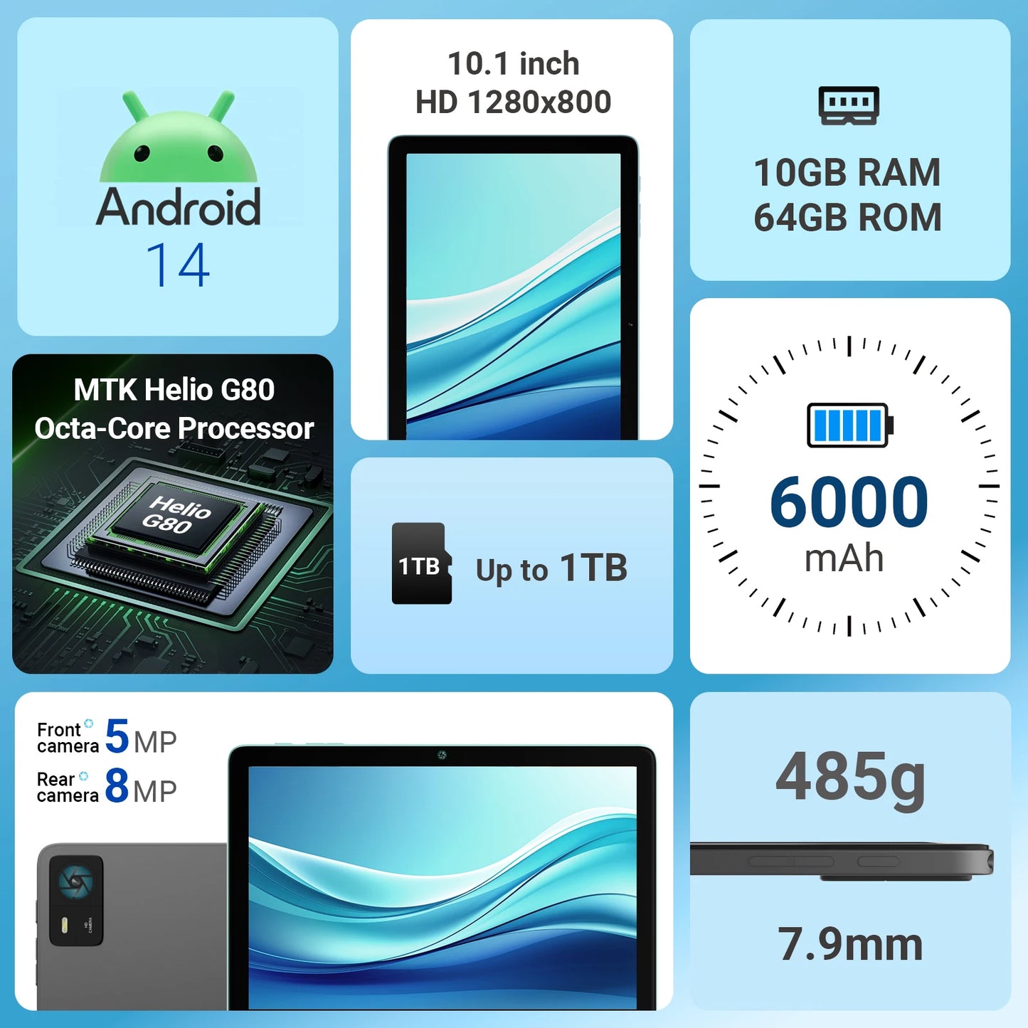 R10XS 10.I Inch Wifi Tablet PC Android 14 10GB+64GB Android Tablet Touch Screen Education Tablet for School
