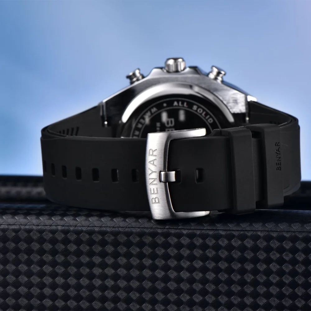 BENYAR 2025 44MM Multi functional Complex Luxury Men Quartz Watches Waterproof Stainless Steel Men Chronograph Gift With Box
