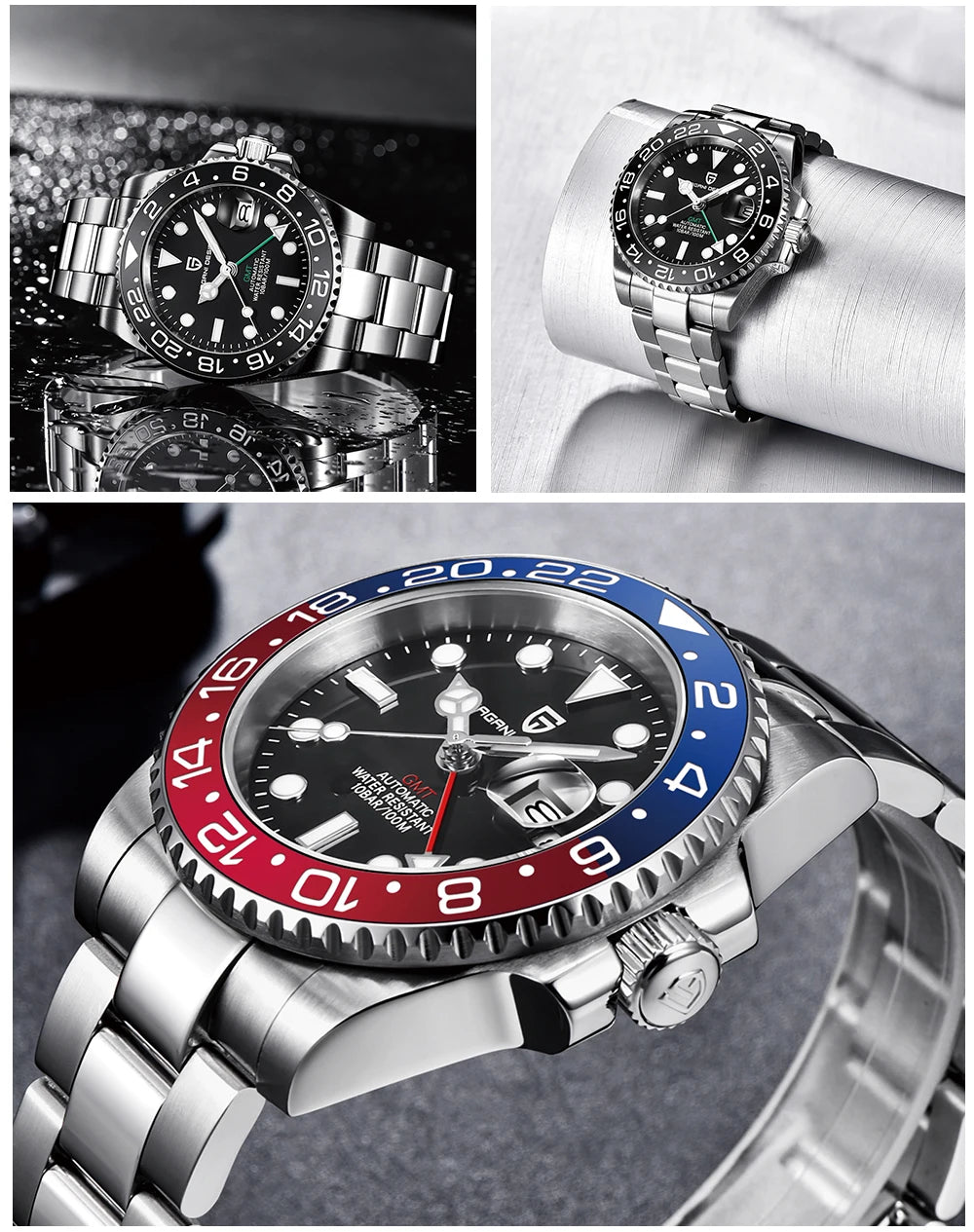 PAGANI DESIGN Top Brand 100M Waterproof Automatic Mechanical NH34 Watch 316L Stainless Steel Men's Watch PD-1662 reloj hombre