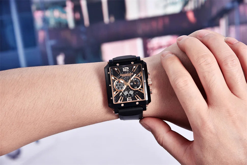 PAGANI DESIGN 2022 New Rectangular Watches for Men Top Brand Men's Sports Quartz Watches Skeleton Automatic Date Chronograph