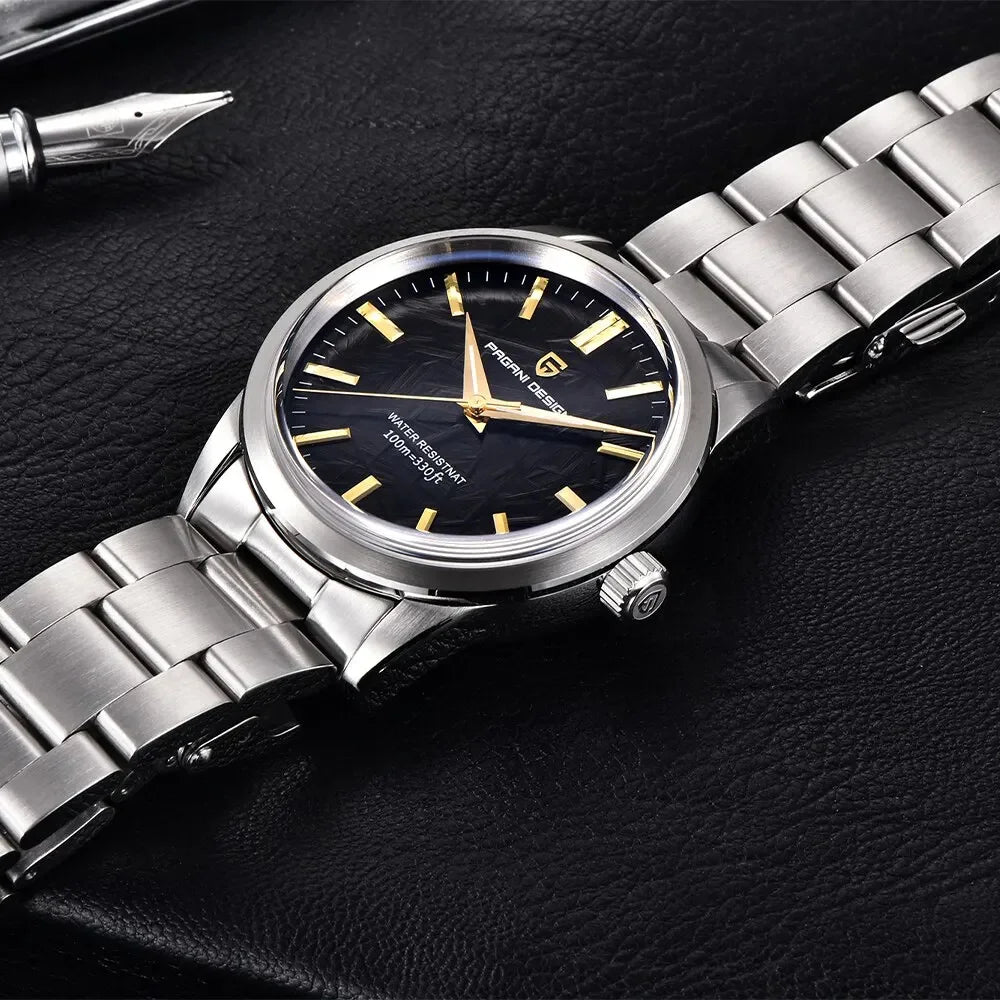 PAGANI DESIGN 40MM Meteorite dial Men Quartz Watches Luxury Business Sapphire 316L Stainless Steel 100M Waterproof Watch For Men