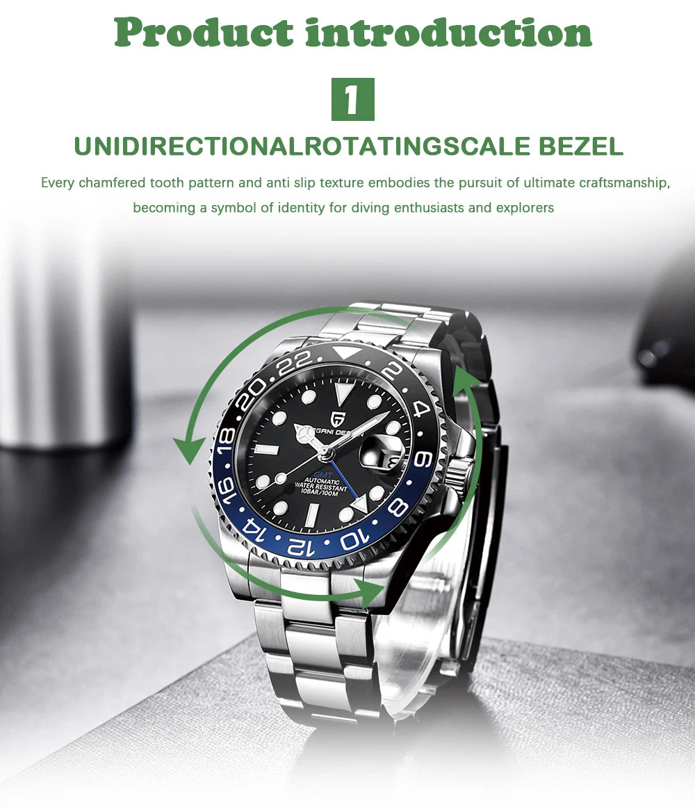 PAGANI DESIGN Top Brand 100M Waterproof Automatic Mechanical NH34 Watch 316L Stainless Steel Men's Watch PD-1662 reloj hombre