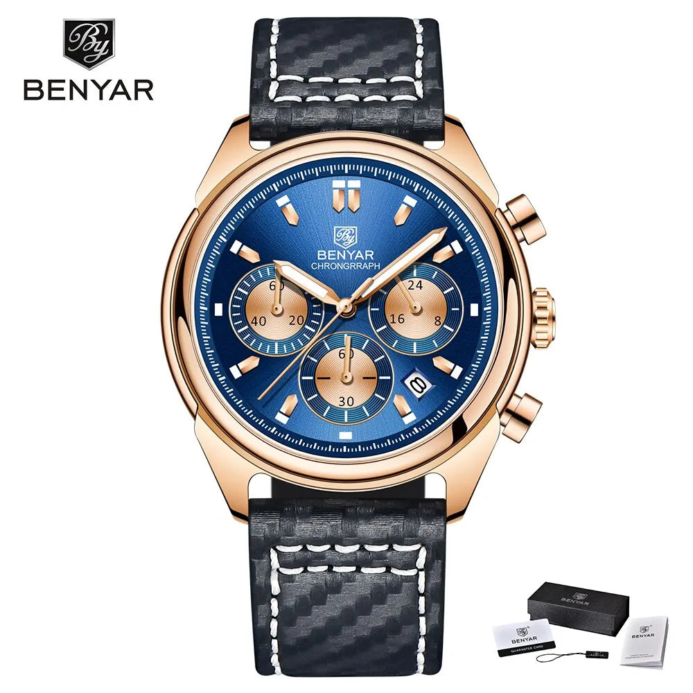 BENYAR 2024 New Watches Men Luxury Brand Chronograph Male Sport Watches Waterproof Stainless Steel Quartz Watch Relojes Hombre
