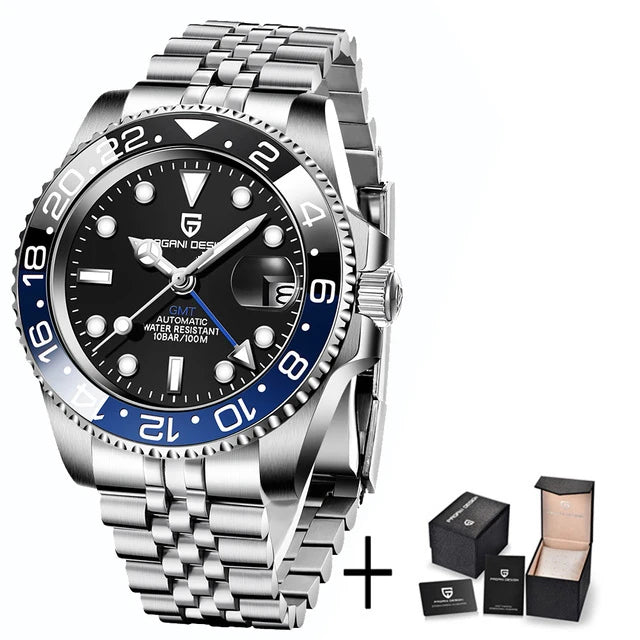 PAGANI DESIGN New GMT Men's Watch Luxury Sapphire Automatic Mechanical Watch 40MM Stainless Steel 100M Waterproof Watch