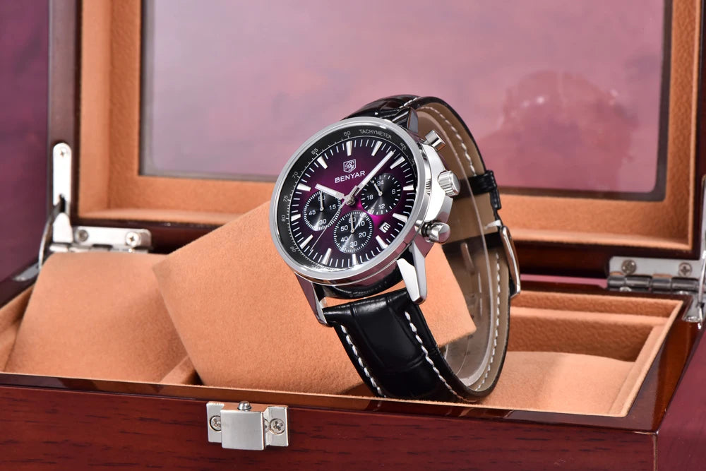 2025 New Men's Watch BENYAR Luxury Quartz Watches For Man Fashion Man Gifts Complete Calendar Top PU Leather Sport Watches Clock