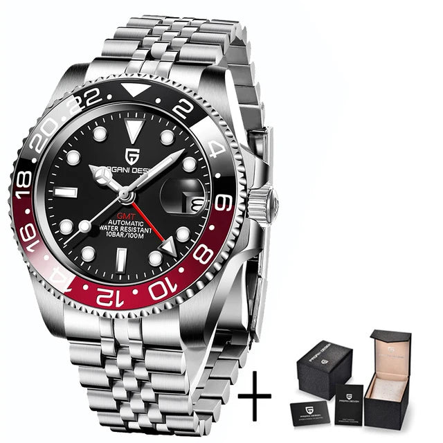 PAGANI DESIGN New GMT Men's Watch Luxury Sapphire Automatic Mechanical Watch 40MM Stainless Steel 100M Waterproof Watch