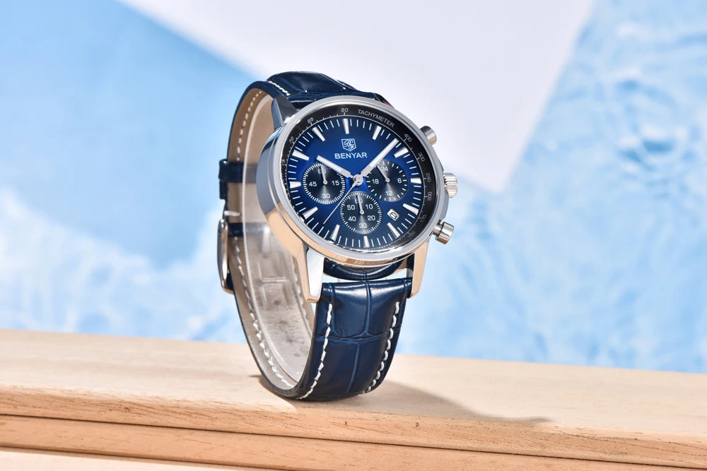2025 New BENYAR Men's Watches Top Luxury Quartz Wristwatches Chronograph Watch For Man Waterproof Leather Sports Men Gift Clock