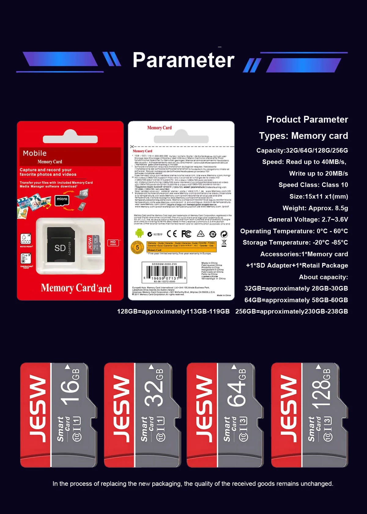 JESW Micro 256G Ultra Memory  SD Card TF Flash Card A1 V10 C10 U1 32GB 64G 16G 8G 4G Micro for Camera UAV Phone  Switch Table