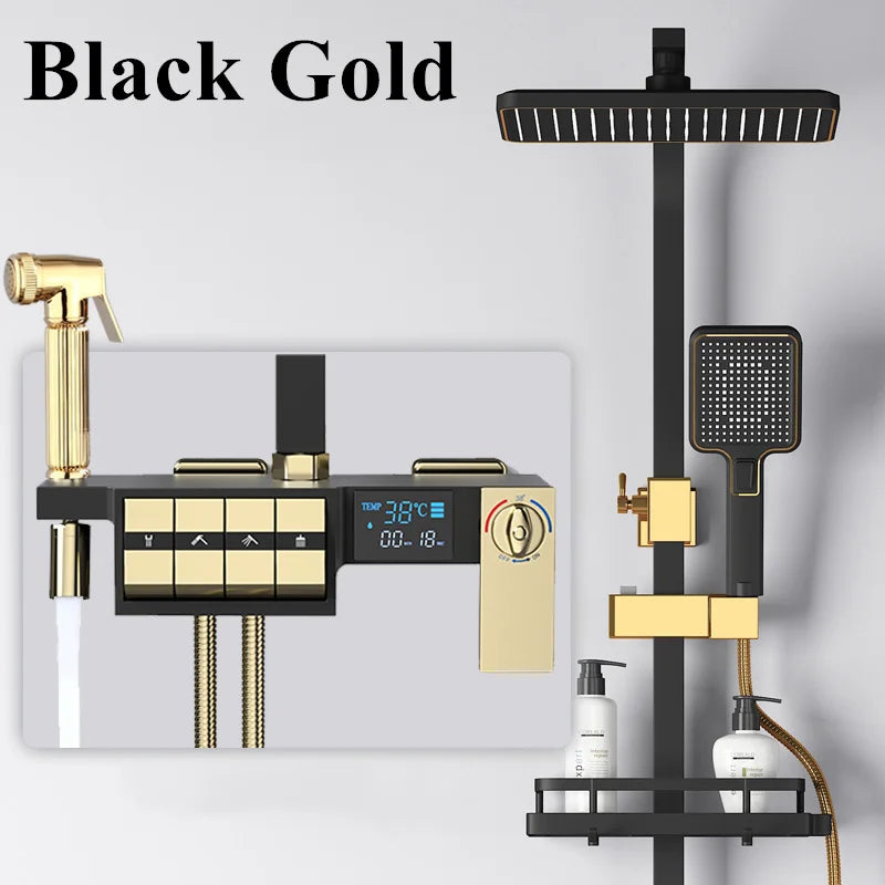 Grey Thermostatic Piano Digital Bathroom Shower Set 12 Inch Rain Shower Head Hot Cold Digital Bathroom Shower Set Accessories