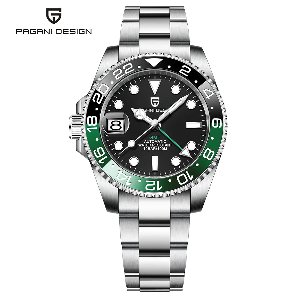 PAGANI DESIGN New GMT Men's Watch Luxury Sapphire Automatic Mechanical Watch 40MM Stainless Steel 100M Waterproof Watch
