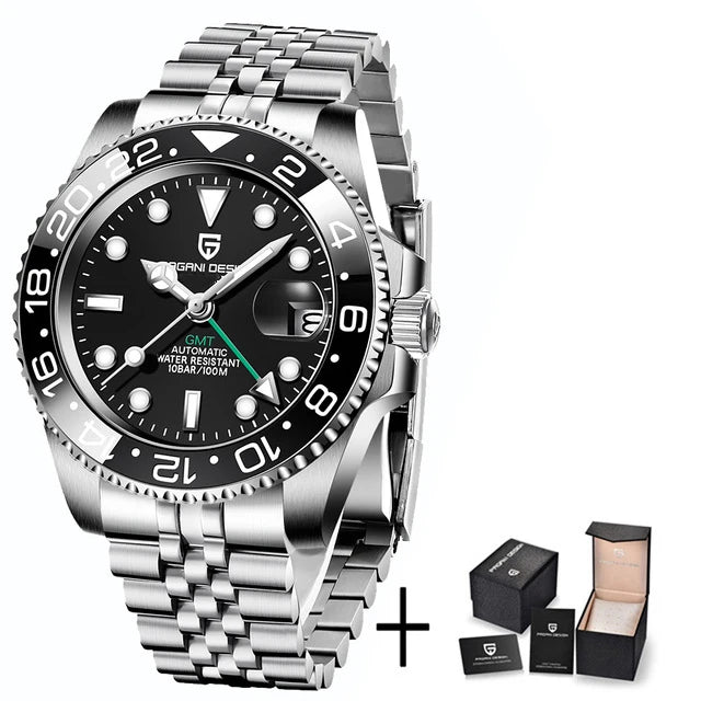 PAGANI DESIGN New GMT Men's Watch Luxury Sapphire Automatic Mechanical Watch 40MM Stainless Steel 100M Waterproof Watch