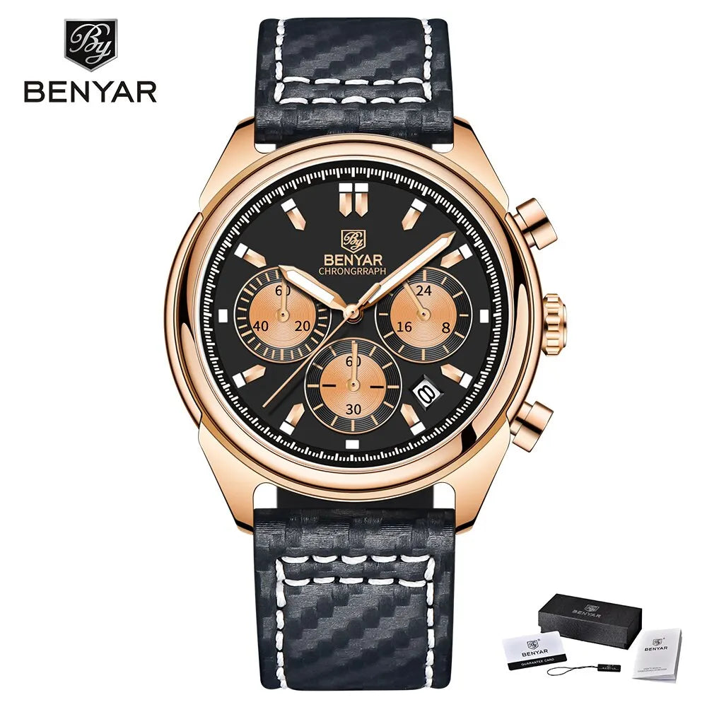 BENYAR 2024 New Watches Men Luxury Brand Chronograph Male Sport Watches Waterproof Stainless Steel Quartz Watch Relojes Hombre