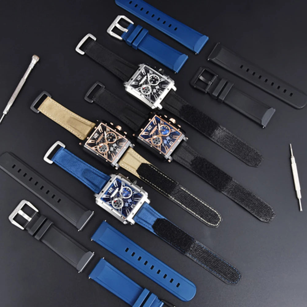 PAGANI DESIGN 2022 New Rectangular Watches for Men Top Brand Men's Sports Quartz Watches Skeleton Automatic Date Chronograph