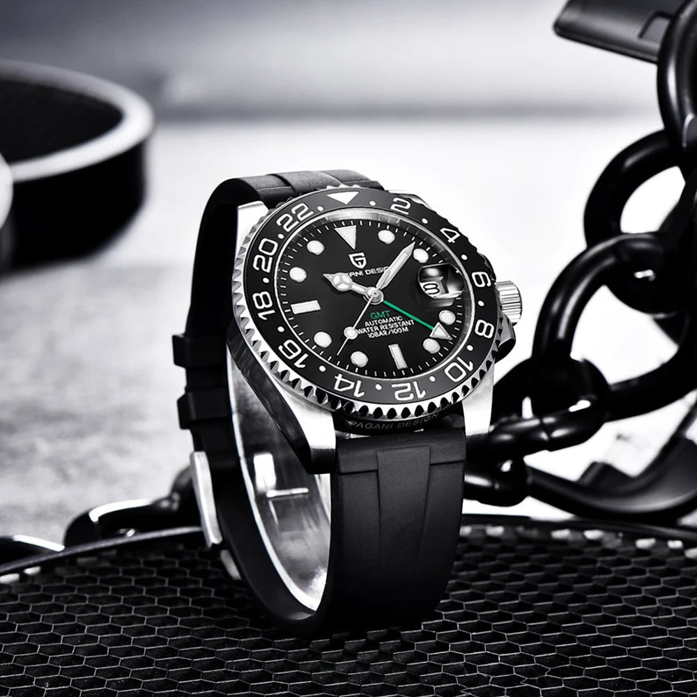 PAGANI DESIGN New Fashion Luxury Watch Mechanical Automatic Watch Sports Waterproof Rubber Rotating Frame Luminous Watch for Man