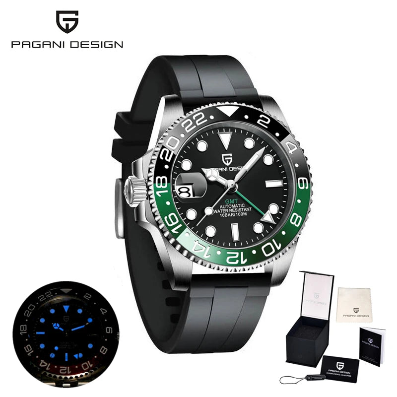 PAGANI DESIGN New Fashion Luxury Watch Mechanical Automatic Watch Sports Waterproof Rubber Rotating Frame Luminous Watch for Man