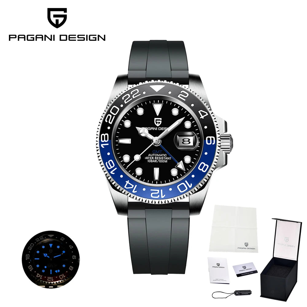 PAGANI DESIGN New Fashion Luxury Watch Mechanical Automatic Watch Sports Waterproof Rubber Rotating Frame Luminous Watch for Man
