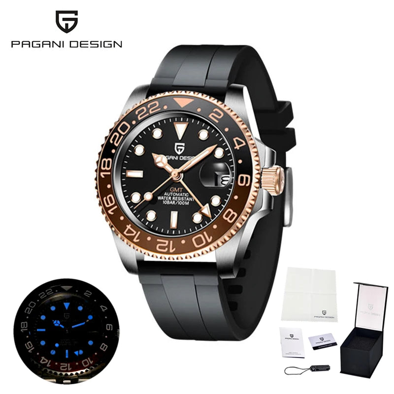 PAGANI DESIGN New Fashion Luxury Watch Mechanical Automatic Watch Sports Waterproof Rubber Rotating Frame Luminous Watch for Man