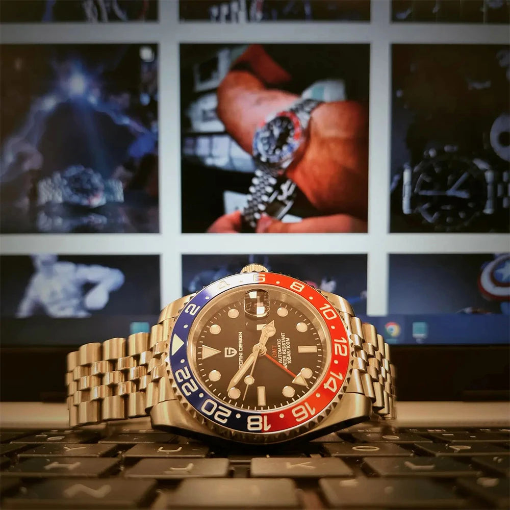 PAGANI DESIGN New GMT Men's Watch Luxury Sapphire Automatic Mechanical Watch 40MM Stainless Steel 100M Waterproof Watch