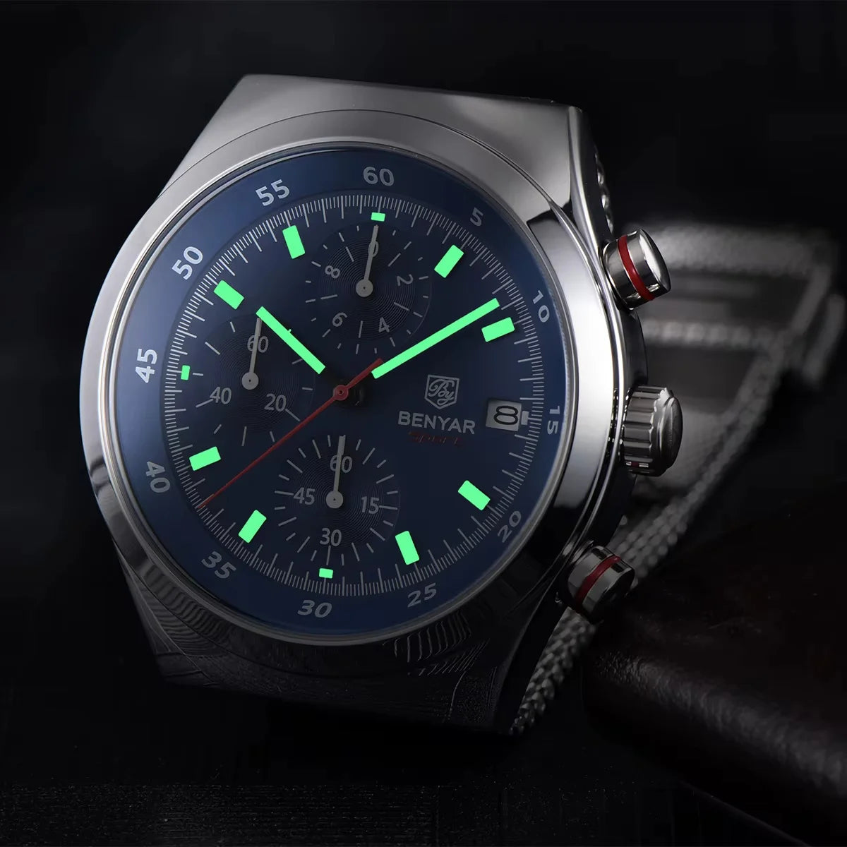 Benyar Men's Quartz Watch Simple Design Waterproof Chronograph Sports Watch Luminous Timer Stopwatch Business Wristwatch For Man