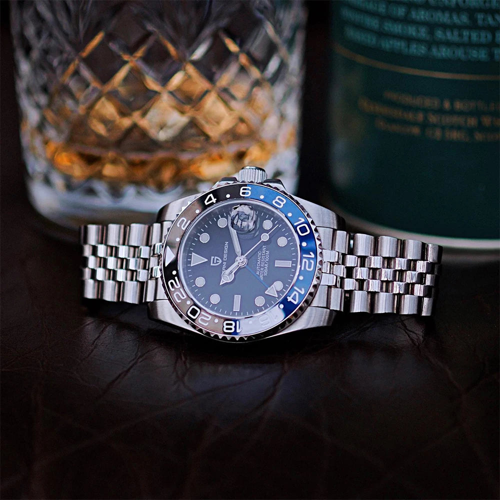 PAGANI DESIGN New GMT Men's Watch Luxury Sapphire Automatic Mechanical Watch 40MM Stainless Steel 100M Waterproof Watch