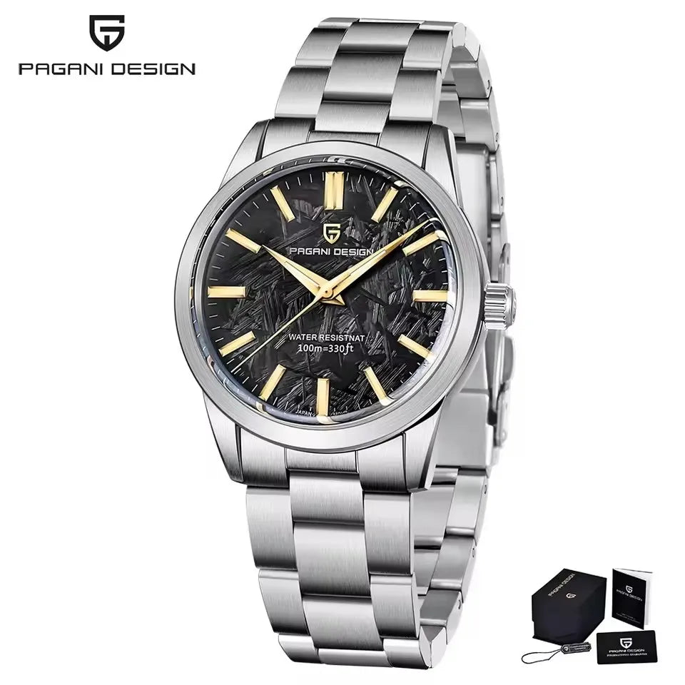 PAGANI DESIGN 40MM Meteorite dial Men Quartz Watches Luxury Business Sapphire 316L Stainless Steel 100M Waterproof Watch For Men
