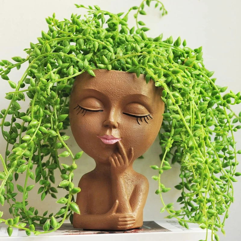 New Cute Ceramics Girl Head Flower Pot Women Face Vase Human Flowerpot Table Wedding Decorations Garden Pots & Planters
