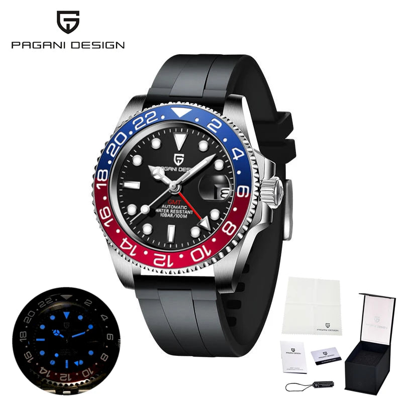 PAGANI DESIGN New Fashion Luxury Watch Mechanical Automatic Watch Sports Waterproof Rubber Rotating Frame Luminous Watch for Man